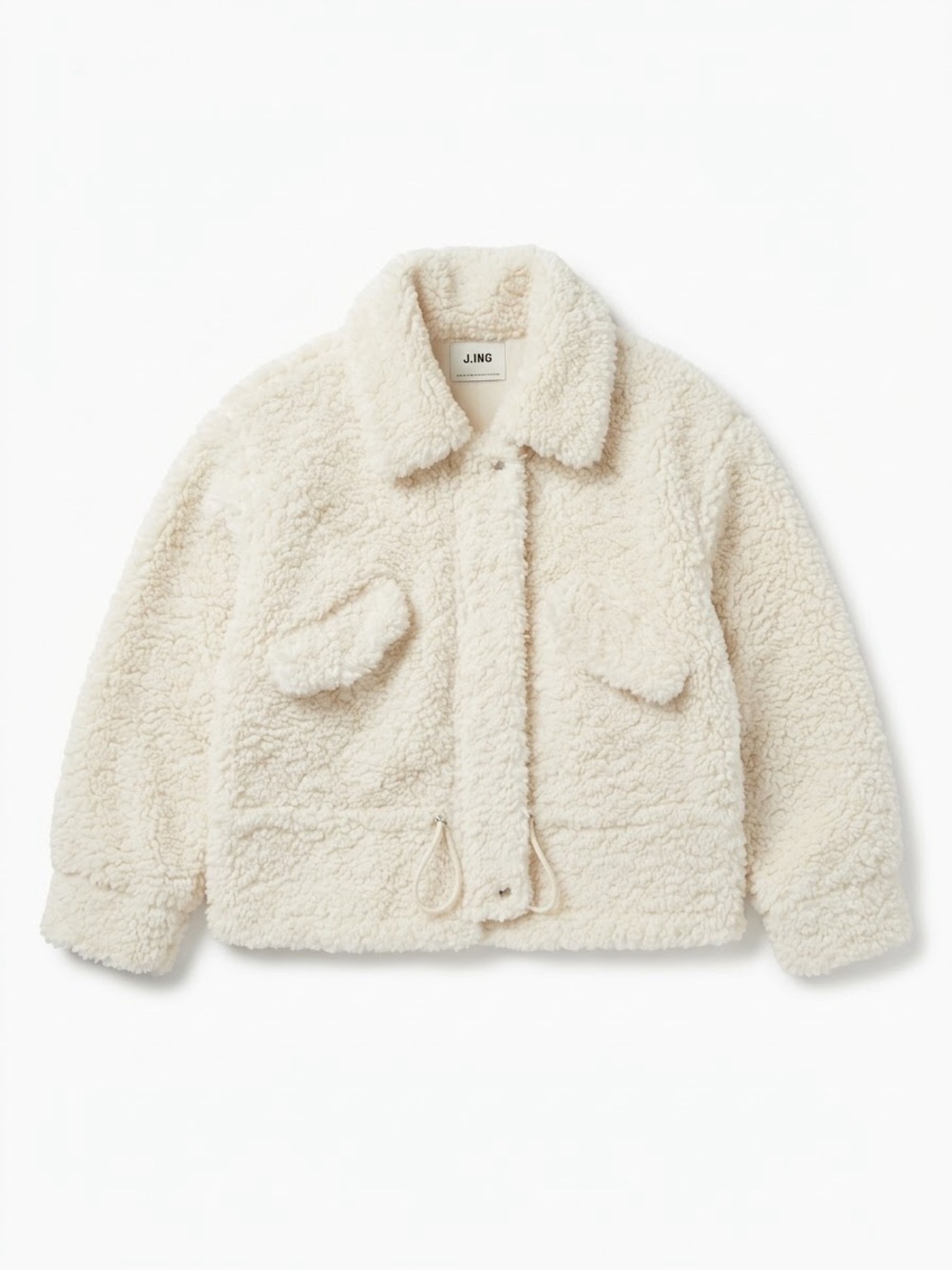 Stylish Cream Sherpa Zip-Up Jacket